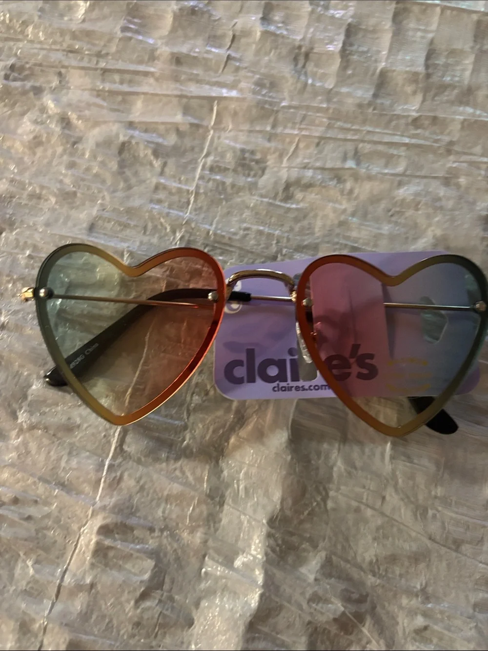 Claire's Heart-Shaped Sunglasses - Orange, Green, Blue Gradient